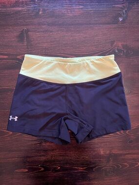 Under Armour Women's Navy Black Shorts with Neon Yellow Waistband